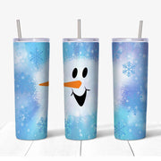 20 oz Skinny Tumbler, Cute Snowman Tumbler, Snowman Face Skinny Tumbler, 20 oz Stainless Steel Tumbler