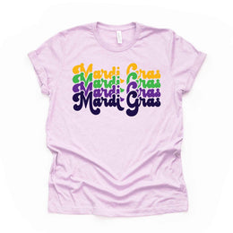 Retro Style Mardi Gras Tee, 70s Repeating Mardi Gras Design, premium unisex shirt, 3 color choices, 3x mardi gras, 4x mardi gras, plus size