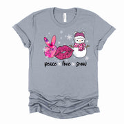 Snow Fun Shirt, PEACE LOVE SNOW, Cute Snowgirl, Love Snow with Lips Design on premium unisex shirt, 3 color choices, 3x snow, 4x snow