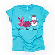 Snow Fun Shirt, PEACE LOVE SNOW, Cute Snowgirl, Love Snow with Lips Design on premium unisex shirt, 3 color choices, 3x snow, 4x snow