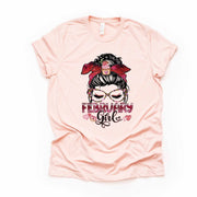 February Birthday Girl, Messy Bun February Birthday Design on premium unisex shirt, 4 color choices, 2X, 3X, 4X, plus sizes available