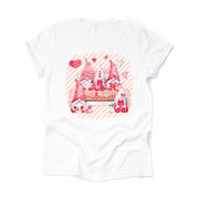 Valentine Gnomes in Truck, Cute Pink Gnomes in Back of Truck Design, premium unisex shirt, 4 color choices, 3x valentine, 4x valentine tee