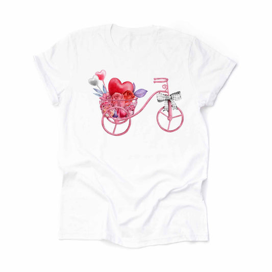 Valentine's Day Tee, Super Cute Valentine's Bicycle Design, premium unisex shirt, 3 color choices, 3x valentine, 4x valentine, plus size