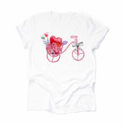 Valentine's Day Tee, Super Cute Valentine's Bicycle Design, premium unisex shirt, 3 color choices, 3x valentine, 4x valentine, plus size
