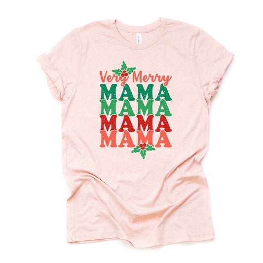 Christmas Tee, Cute 70s Style Very Merry MAMA, Retro Merry Mama Design on premium unisex shirt, 2 color choices, plus sizes available