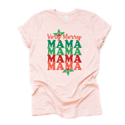 Christmas Tee, Cute 70s Style Very Merry MAMA, Retro Merry Mama Design on premium unisex shirt, 2 color choices, plus sizes available