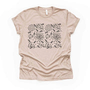 Wildflowers, Simple Wildflower Drawing,  Silhouette of Wildflowers Design on premium unisex shirt, 3 color choices, 3x, 4x flower tee