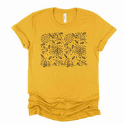 Wildflowers, Simple Wildflower Drawing,  Silhouette of Wildflowers Design on premium unisex shirt, 3 color choices, 3x, 4x flower tee