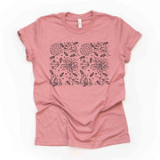 Wildflowers, Simple Wildflower Drawing,  Silhouette of Wildflowers Design on premium unisex shirt, 3 color choices, 3x, 4x flower tee