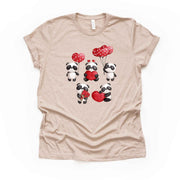 Valentine Day Panda Bears, Cute Panda Bears with Balloons Design on premium unisex shirt, 3 color choices, 2X, 3X, 4X, plus sizes available