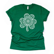 St Patrick's Day, Pretty Shamrock Mandala, Clover Zentangle Design, premium unisex tee, 3 color choices, 3x st patrick, 4x st patrick, plus