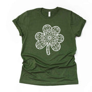 St Patrick's Day, Pretty Shamrock Mandala, Clover Zentangle Design, premium unisex tee, 3 color choices, 3x st patrick, 4x st patrick, plus