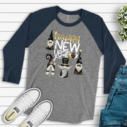 Happy New Year Raglan, Super Fun New Year Gnomes, Happy New Year Gnomes Design on premium Raglan 3/4 sleeve shirt, plus size, 2X, 3X