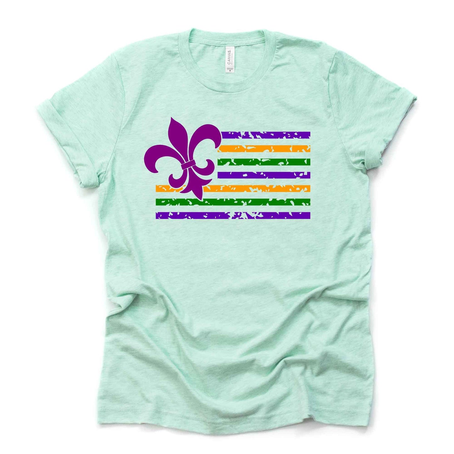 Mardi Gras Tee, Cute Mardi Flag with Fleur De Leis Design, premium unisex shirt, 3 color choices, 3x mardi gras, 4x mardi gras, plus size