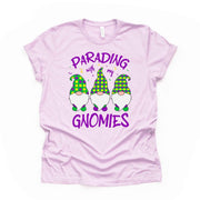 Mardi Gras Gnomes Tee, Cute Parading with My Gnomies Design, premium unisex shirt, 3 color choice, 3x mardi gras, 4x mardi gras, plus size