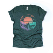 Desert Sunset Tee, Retro Look Desert Sunset, Distressed Sunset in Desert Design on premium unisex shirt, 3x desert sunset, 4x desert sunset