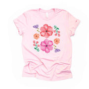 Wildflowers Design, Pink, Orange and Lavendar Flowers Design, premium unisex shirt, 3 color choices, 3x wildflowers, 4x wildflowers