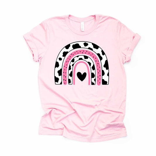 Rainbow Tee, Super Cute Cow Pattern Rainbow, Holstein Cow Rainbow Design, premium unisex shirt, 3 color choices, 3x tee, 4x tee, plus sizes