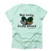St Patrick's Day, Not Lucky, Simply Blessed, Leopard Clover, Romans 4:7-8 Design, premium unisex tee, 3 color choice, 3x st patricks, 4x tee