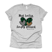 St Patrick's Day, Not Lucky, Simply Blessed, Leopard Clover, Romans 4:7-8 Design, premium unisex tee, 3 color choice, 3x st patricks, 4x tee