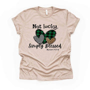 St Patrick's Day, Not Lucky, Simply Blessed, Leopard Clover, Romans 4:7-8 Design, premium unisex tee, 3 color choice, 3x st patricks, 4x tee
