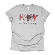Valentine's Day Tee, Happy Valentine's with Pattern Letters Desig, premium unisex shirt, 2 color choices, 2X, 3X, 4X, plus sizes available