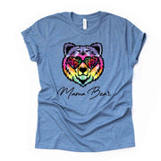 Tie Dye Mama Bear with Leopard Glasses, Mama Bear Design on premium unisex shirt, 3 color choices, 2X mama, 3X mama, 4X mama, plus sizes