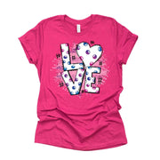 Valentine's Day, Cute LOVE with Dots and Neon, Love Word Art Design, premium unisex shirt, 3 color choices, 3X, 4X, plus sizes available