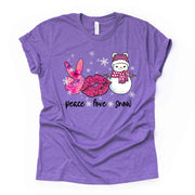 Snow Fun Shirt, PEACE LOVE SNOW, Cute Snowgirl, Love Snow with Lips Design on premium unisex shirt, 3 color choices, 3x snow, 4x snow