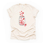 Super Cute Hearts in Mason Jar Floating Out, Valentine Hearts design, premium unisex shirt, 3 color choices, 3x valentine, 4x valentine