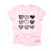 Cute Hearts in A Row, Black Hearts in a Row, Valentine Hearts design, premium unisex shirt, 3 color choices, 3x valentine, 4x valentine