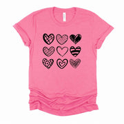 Cute Hearts in A Row, Black Hearts in a Row, Valentine Hearts design, premium unisex shirt, 3 color choices, 3x valentine, 4x valentine