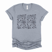 Wildflowers, Simple Wildflower Drawing,  Silhouette of Wildflowers Design on premium unisex shirt, 3 color choices, 3x, 4x flower tee