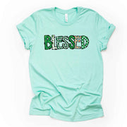 St Patrick's Day Tee, Super Fun BLESSED St. Patrick's Print Design on premium unisex tee, 3 color choices, 3x st patrick, 4x st patrick