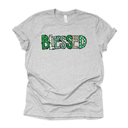 St Patrick's Day Tee, Super Fun BLESSED St. Patrick's Print Design on premium unisex tee, 3 color choices, 3x st patrick, 4x st patrick