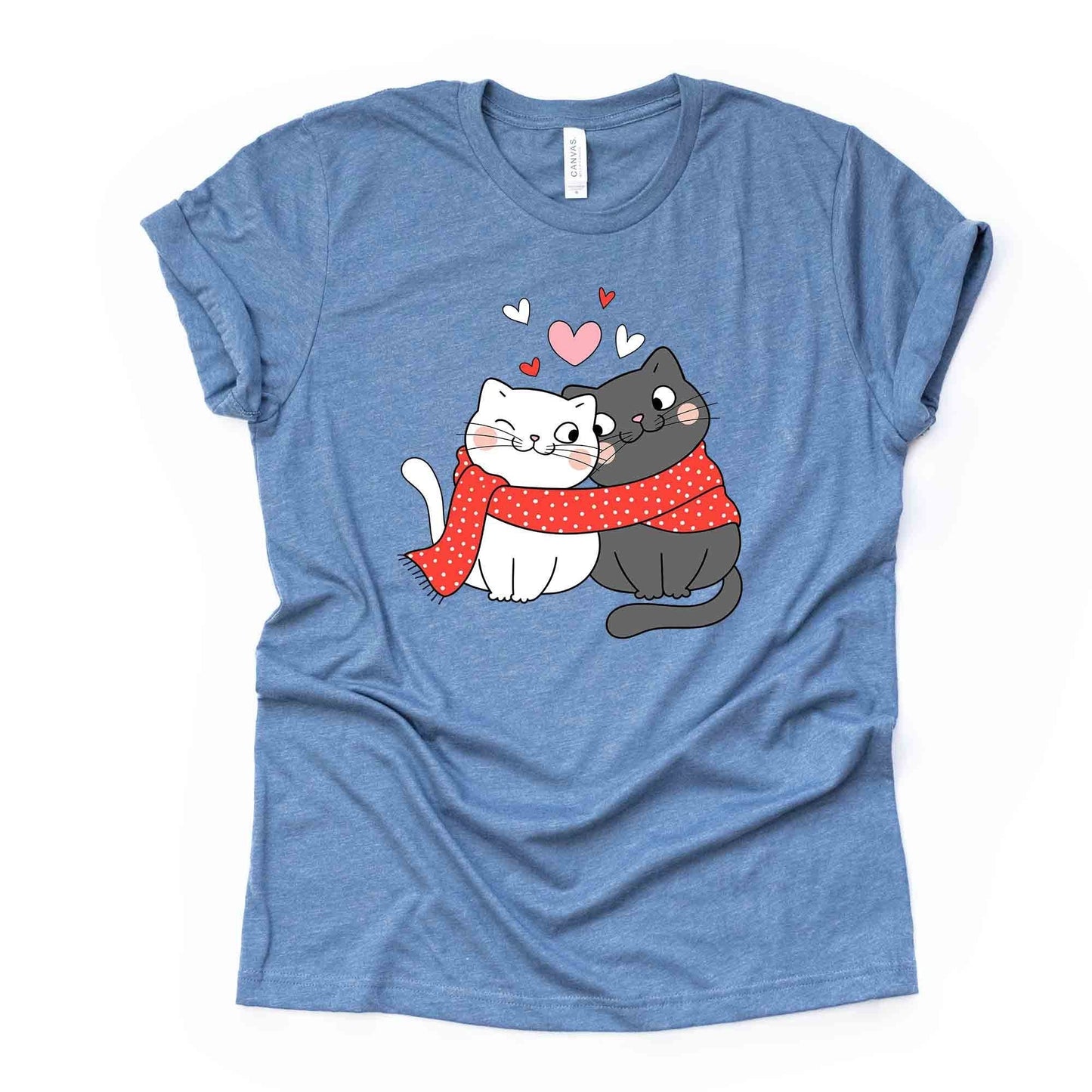 Valentine's Tee, Super Cute Valentine Cat Couple, Cat Couple Design, premium unisex shirt, 3 color choices, 2X, 3X, 4X, plus sizes available