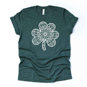 St Patrick's Day, Pretty Shamrock Mandala, Clover Zentangle Design, premium unisex tee, 3 color choices, 3x st patrick, 4x st patrick, plus