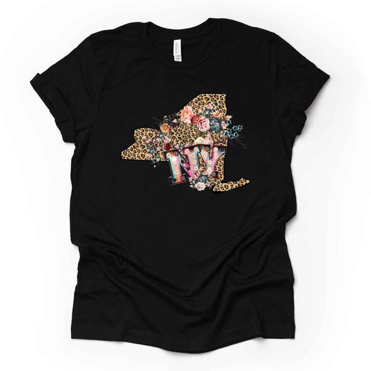 New York Tee, Super Cute Leopard Print New York Design on premium Bella + Canvas unisex shirt, 3 color choices, plus sizes available