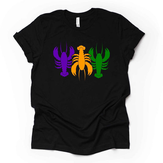 Mardi Gras Tee, Super Cute Mardi Gras Craw Fish Design, premium unisex shirt, 3 color choices, 3x mardi gras, 4x mardi gras, plus size