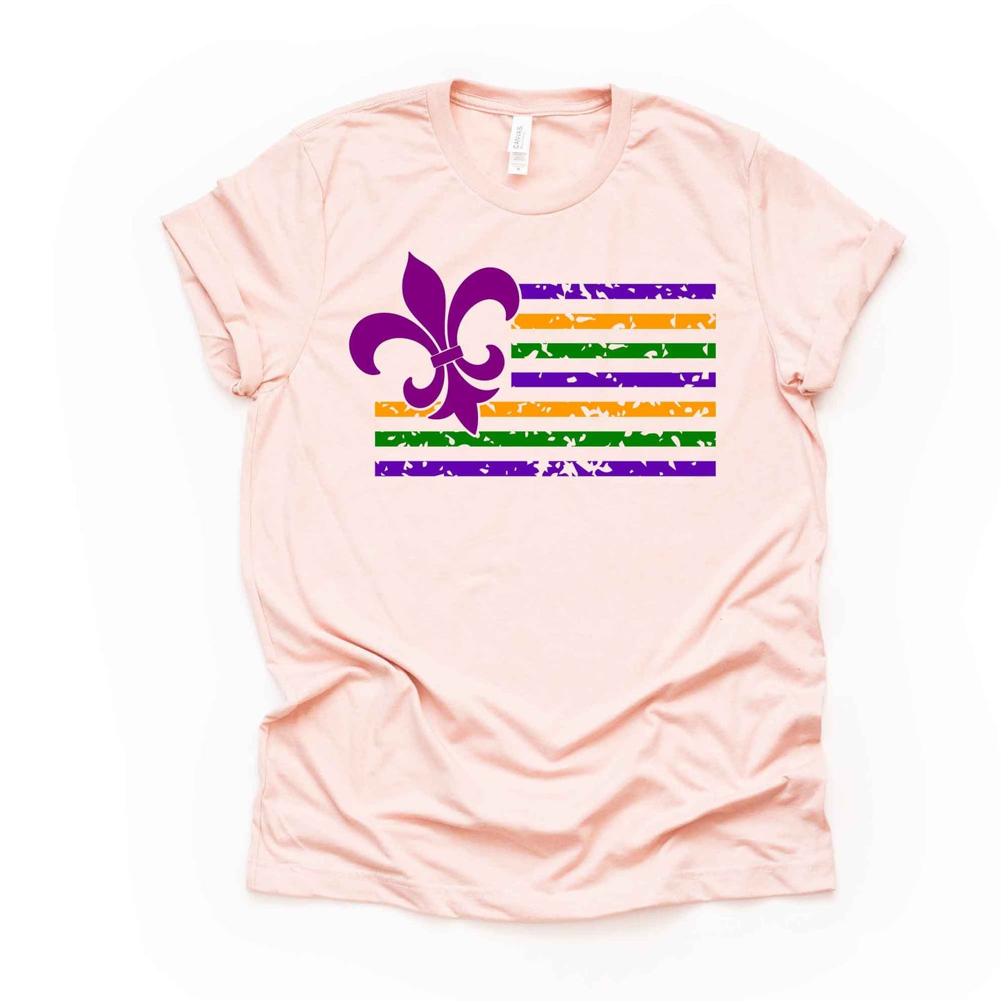 Mardi Gras Tee, Cute Mardi Flag with Fleur De Leis Design, premium unisex shirt, 3 color choices, 3x mardi gras, 4x mardi gras, plus size