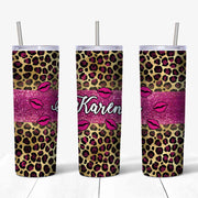 PERSONALIZE this 20 oz Skinny Tumbler, Leopard Print and Lips, Custom Name Tumbler, Gift for Valentine's Day, 20 oz Stainless Steel Tumbler