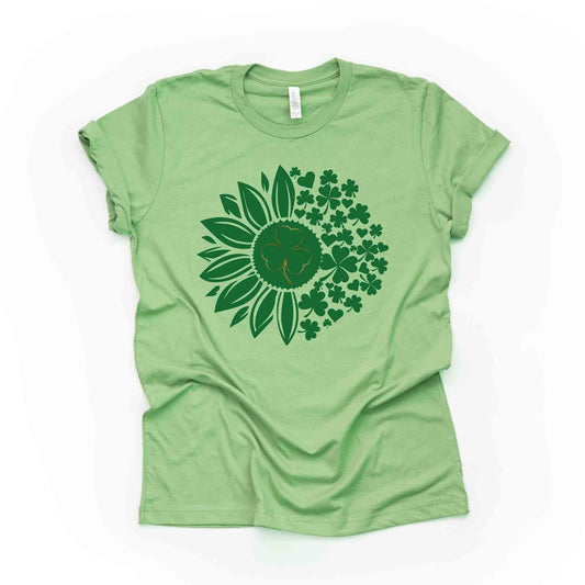 St Patrick's Day Tee, St Patrick Sunflower with Green Clovers Design, premium unisex tee, 3 color choices, 3x st patrick, 4x st patrick