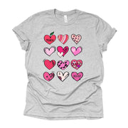 Valentine Teacher Tee, Cute Valentine Hearts, Teacher and Hearts Design on premium Bella + Canvas unisex shirt, 3 color choices, plus size