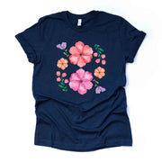 Wildflowers Design, Pink, Orange and Lavendar Flowers Design, premium unisex shirt, 3 color choices, 3x wildflowers, 4x wildflowers