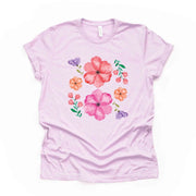 Wildflowers Design, Pink, Orange and Lavendar Flowers Design, premium unisex shirt, 3 color choices, 3x wildflowers, 4x wildflowers