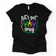 Mardi Gras Gnome Tee, Mardi Gras Let's Get Cray Crawfish Design on premium unisex shirt, 3 color choices, 3x Mardi Gras, 4x Mardi Gras