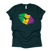 Mardi Gras Gnome Tee, Mardi Gras Lips Design on premium unisex shirt, 3 color choices, 3x Mardi Gras, 4x Mardi Gras