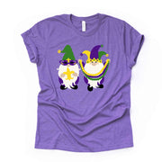 Mardi Gras Gnome Tee, Two Super Cute Mardi Gras Gnomes Design on premium unisex shirt, 3 color choices, 3x Mardi Gras, 4x Mardi Gras