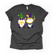 Mardi Gras Gnome Tee, Two Super Cute Mardi Gras Gnomes Design on premium unisex shirt, 3 color choices, 3x Mardi Gras, 4x Mardi Gras