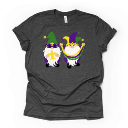 Mardi Gras Gnome Tee, Two Super Cute Mardi Gras Gnomes Design on premium unisex shirt, 3 color choices, 3x Mardi Gras, 4x Mardi Gras